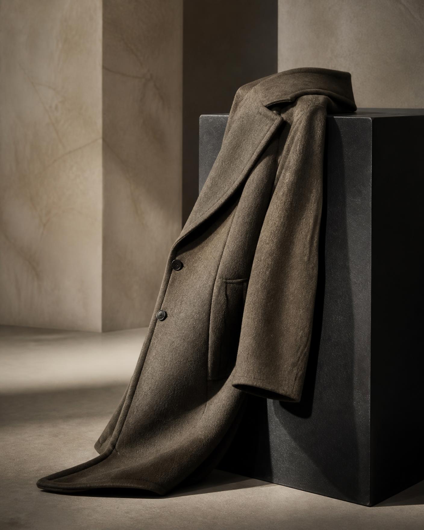 Premium sneakers and folded apparel styled on a concrete plinth